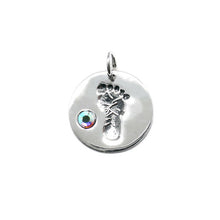 Load image into Gallery viewer, Baby Feet Footprint Swarovski Birthstone Charms Sterling Silver 14mm Crystal Engravable Choose Month - BeadPrism