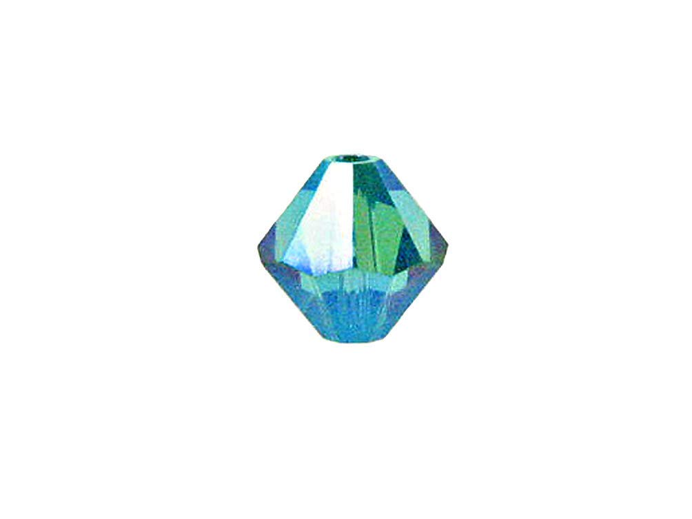 Swarovski Crystal, #5328 Bicone Beads 4mm, Blue Zircon AB 2X, Wholesale Packs - BeadPrism