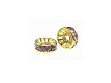Load image into Gallery viewer, Wholesale Genuine Swarovski Rhinestone Rondelles Gold Plated 8mm Light Amethyst, Choose Package Size - BeadPrism