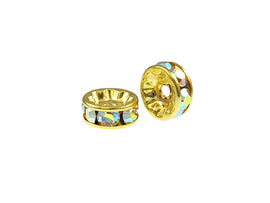 Wholesale Genuine Swarovski Rhinestone Rondelles Gold Plated 4mm Crystal AB, Choose Package Size - BeadPrism