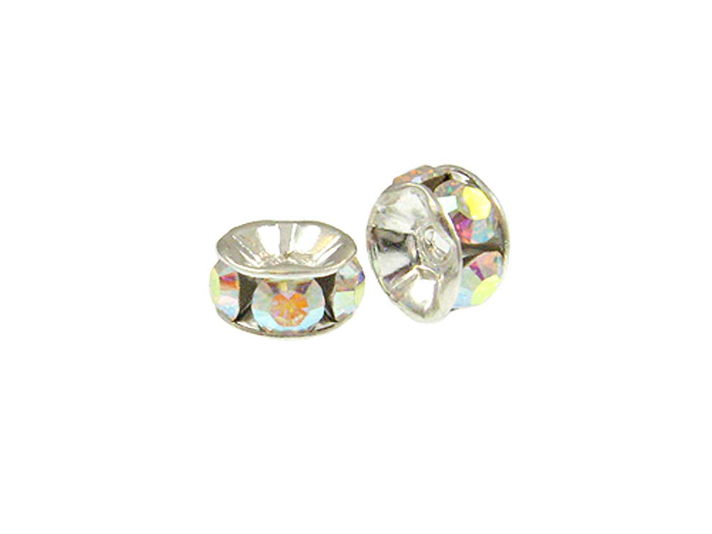 Wholesale Genuine Swarovski Rhinestone Rondelles Silver Plated 8mm Crystal AB, Choose Package Size - BeadPrism