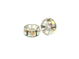Wholesale Genuine Swarovski Rhinestone Rondelles Silver Plated 8mm Crystal AB, Choose Package Size - BeadPrism
