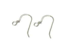 Wholesale Sterling Silver French Hook Earwire Flat with coil, 14mm, Choose Package Size - BeadPrism