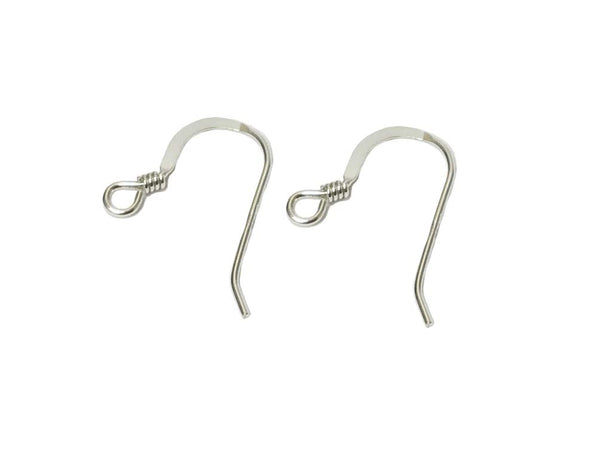 Wholesale Sterling Silver French Hook Earwire Flat with coil, 14mm, Choose Package Size - BeadPrism
