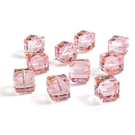 Wholesale Genuine Swarovski 5601 4mm Light Rose Cube Beads, Choose Package Size - BeadPrism