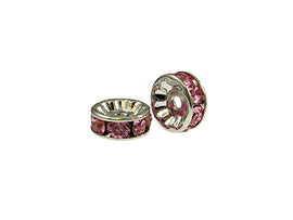 Wholesale Genuine Swarovski Rhinestone Rondelles Silver Plated 6mm Light Rose, Choose Package Size - BeadPrism