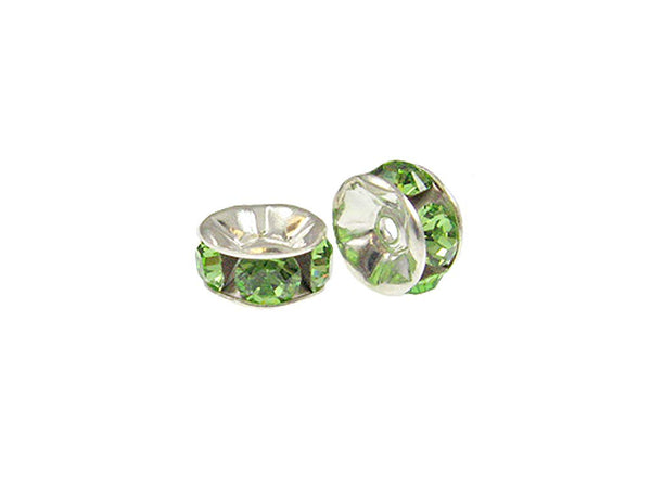 Wholesale Genuine Swarovski Rhinestone Rondelles - Silver Plated - 6mm Peridot - Choose Package Size - BeadPrism