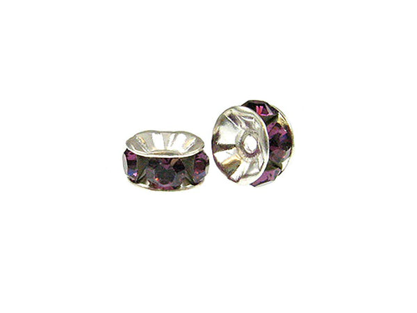 Wholesale Genuine Swarovski Rhinestone Rondelles Silver Plated 5mm Amethyst, Choose Package Size - BeadPrism