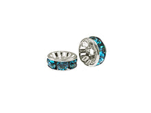 Load image into Gallery viewer, Wholesale Genuine Swarovski Rhinestone Rondelles Silver Plated 6mm Blue Zircon, Choose Package Size - BeadPrism