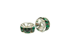 Wholesale Genuine Swarovski Rhinestone Rondelles - Silver Plated - 8mm Emerald - Choose Package Size - BeadPrism