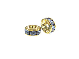 Wholesale Genuine Swarovski Rhinestone Rondelles Gold Plated 8mm Light Sapphire, Choose Package Size - BeadPrism