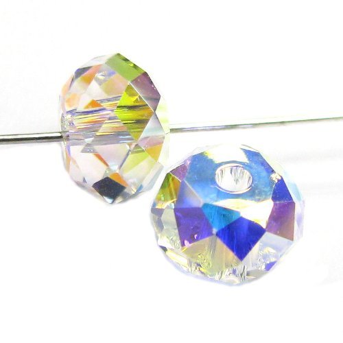 Swarovski 5040 Rondelle Crystal Faceted Beads Crystal AB | 8mm | Small & Wholesale Packs - BeadPrism