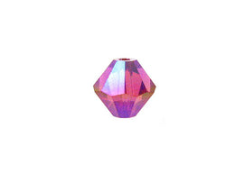 Swarovski Crystal, #5328 Bicone Beads 4mm, Fuchsia AB 2X, Wholesale Packs - BeadPrism