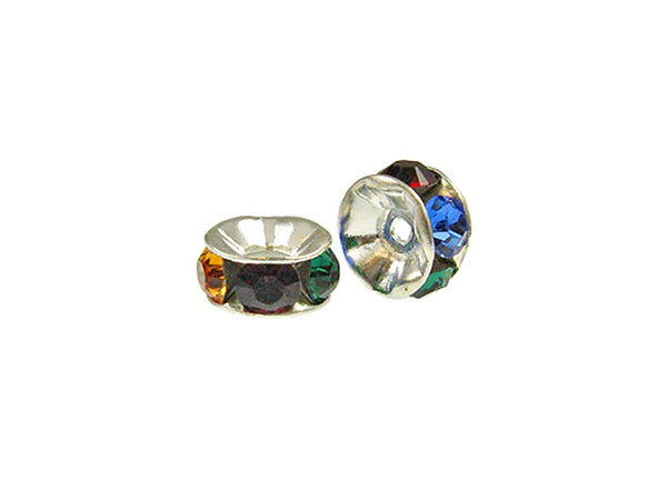 Wholesale Swarovski Rhinestone Rondelles Silver Plated 6mm Dark Multi color, Choose Package Size - BeadPrism