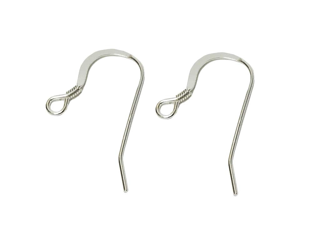 Wholesale Sterling Silver French Hook Earwire Flat with coil, 16mm, Choose Package Size - BeadPrism