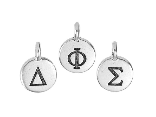 TierraCast Pewter Greek Letter Charm, Antiqued Silver Plated, Choose your Letters & Package Quantity - BeadPrism