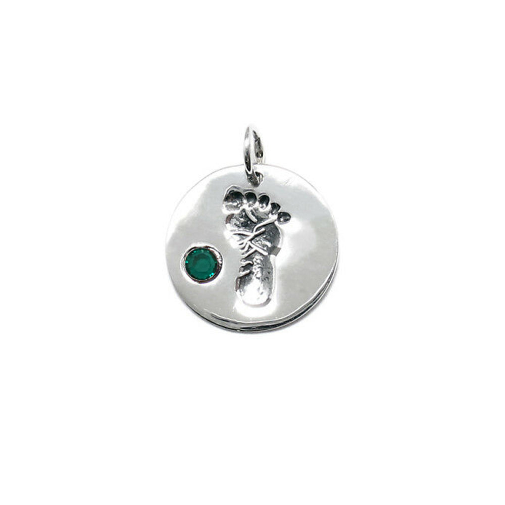 Baby Feet Footprint Swarovski Birthstone Charms Sterling Silver 14mm Crystal Engravable Choose Month - BeadPrism