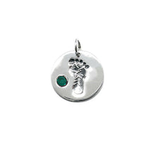 Load image into Gallery viewer, Baby Feet Footprint Swarovski Birthstone Charms Sterling Silver 14mm Crystal Engravable Choose Month - BeadPrism
