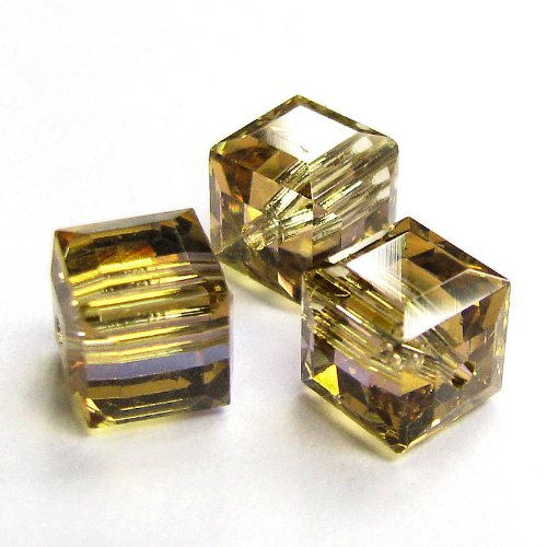 Wholesale Genuine Swarovski 5601 8mm Light Colorado Topaz AB Cube Beads, Choose Package Size - BeadPrism