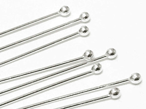 Sterling Silver .925 Headpin With 2mm Ball End, 2 Inch, 24 Gauge, Choose Package Size - BeadPrism