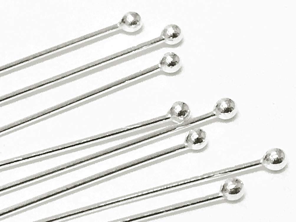 Sterling Silver .925 Headpin with Ball, 2 Inch, 26 Gauge, Choose Package Size - BeadPrism