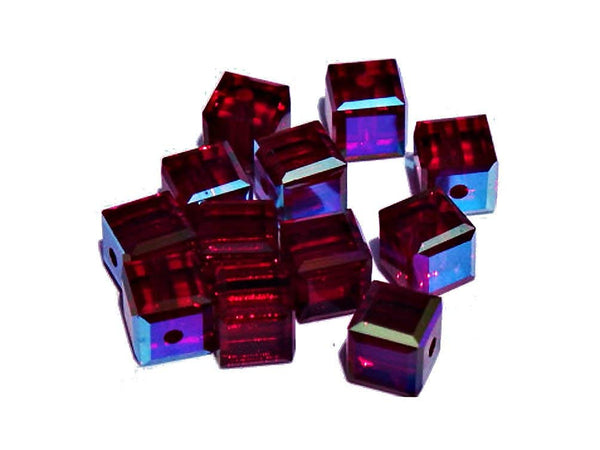 Wholesale Genuine Swarovski 5601 4mm Burgundy AB Cube Beads, Choose Package Size - BeadPrism