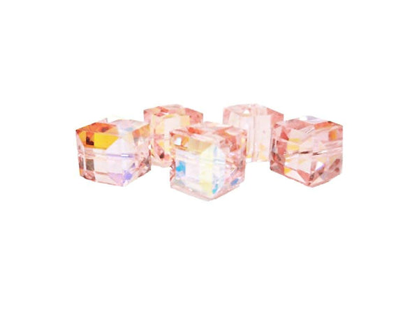 Wholesale Genuine Swarovski 5601 8mm Light Rose AB Cube Beads, Choose Package Size - BeadPrism