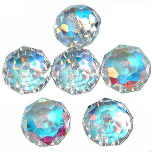 Swarovski 5040 Rondelle Crystal Faceted Beads Crystal AB | 8mm | Small & Wholesale Packs - BeadPrism