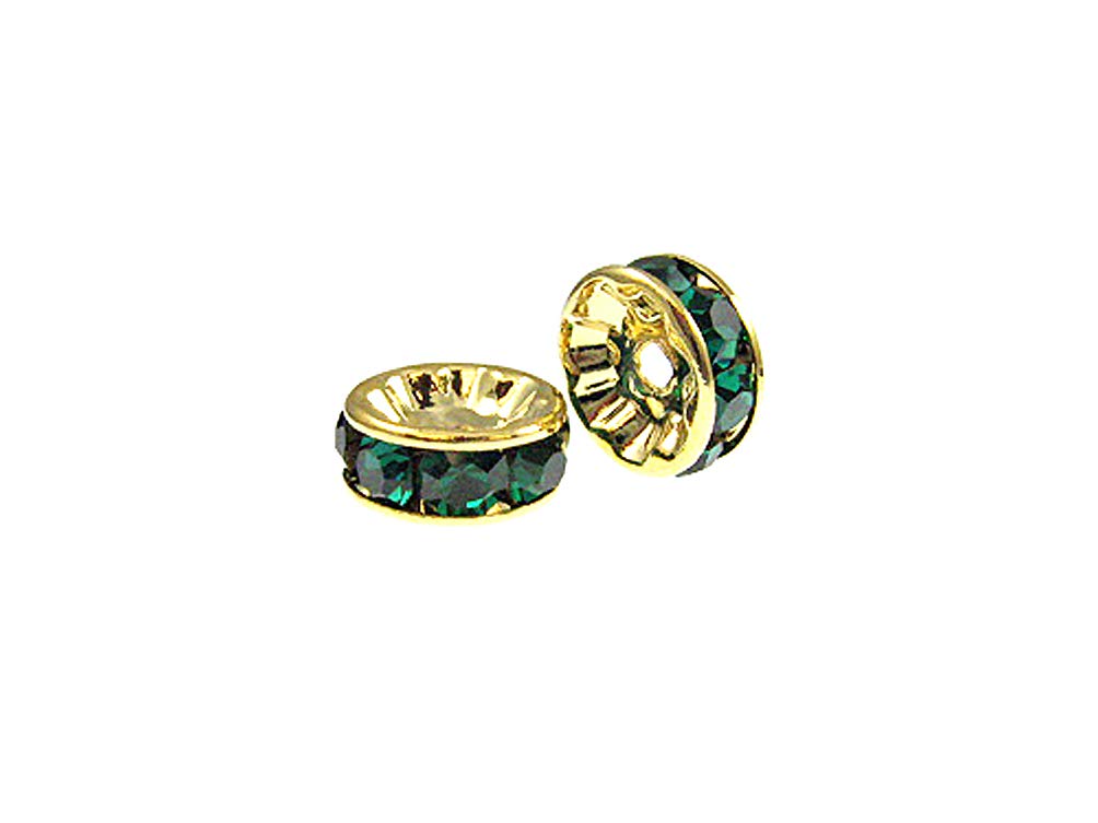Wholesale Genuine Swarovski Rhinestone Rondelles - Gold Plated - 8mm Emerald - Choose Package Size - BeadPrism