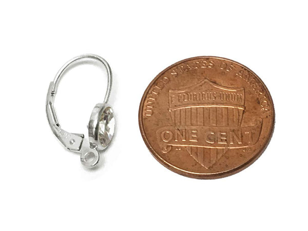 Wholesale Sterling Silver Leverback with 6mm Cubic Zirconia Bezel, Choose Package Size - BeadPrism