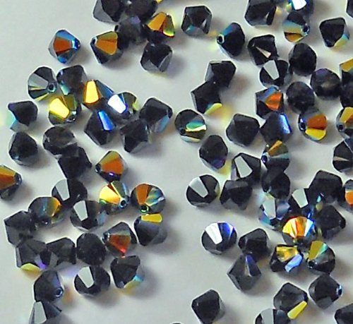 Swarovski Crystal, #5328 Bicone Beads 5mm, JET AB, Wholesale Packs - BeadPrism