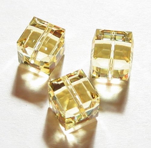 Wholesale Genuine Swarovski 5601 4mm Jonquil Cube Beads, Choose Package Size - BeadPrism