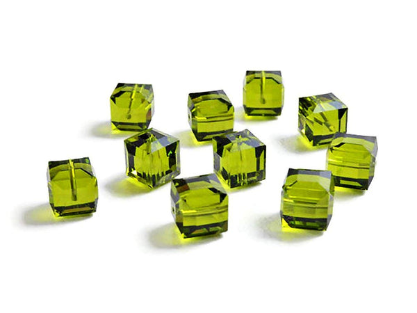 Wholesale Genuine Swarovski 5601 4mm Olivine Cube Beads, Choose Package Size - BeadPrism