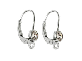 Wholesale Sterling Silver Leverback with 4mm Cubic Zirconia Bezel, Choose Package Size - BeadPrism