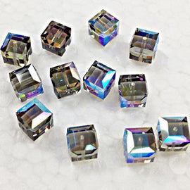 Wholesale Genuine Swarovski 5601 4mm Black Diamond AB Cube Beads, Choose Package Size - BeadPrism