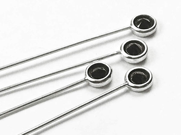 Sterling Silver .925 Headpin with Black CZ, 1.5 Inch, 24 Gauge, Choose Package Size - BeadPrism