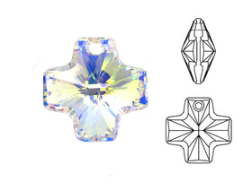 Swarovski Crystal, #6866 Cross Pendant 20mm, Crystal AB, Wholesale Packs - BeadPrism