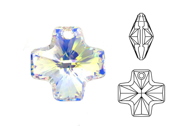 Swarovski Crystal, #6866 Cross Pendant 20mm, Crystal AB, Wholesale Packs - BeadPrism