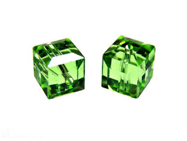 Wholesale Genuine Swarovski 5601 4mm Peridot Cube Beads, Choose Package Size - BeadPrism