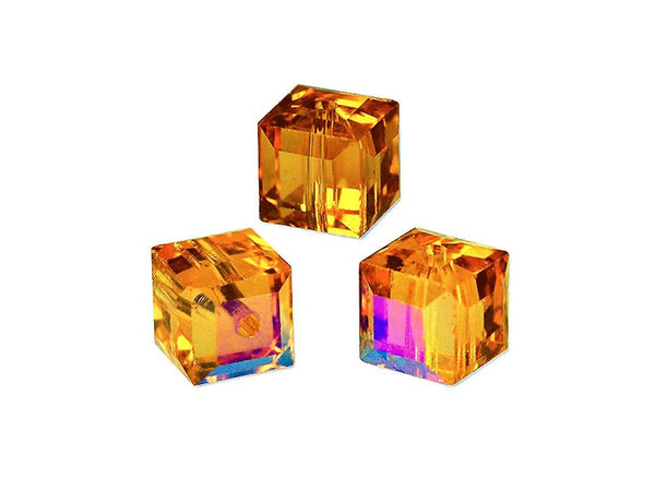 Wholesale Genuine Swarovski 5601 8mm Topaz AB Cube Beads, Choose Package Size - BeadPrism