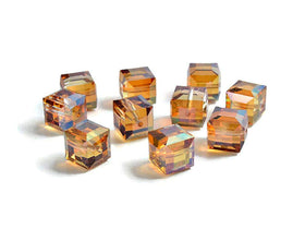 Wholesale Genuine Swarovski 5601 8mm Crystal Copper AB Cube Beads, Choose Package Size - BeadPrism