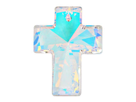 Swarovski Crystal, #6864 Cross Pendant 40mm, Crystal AB, Wholesale - BeadPrism