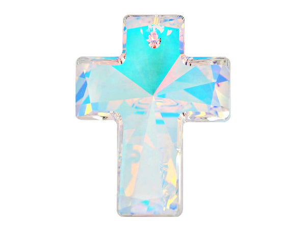 Swarovski Crystal, #6864 Cross Pendant 40mm, Crystal AB, Wholesale - BeadPrism