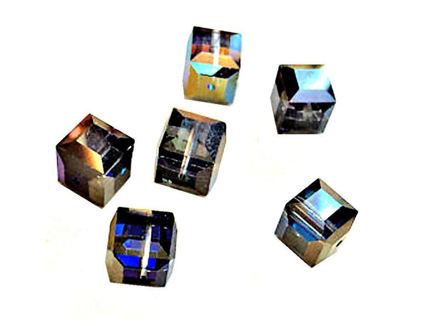 Wholesale Genuine Swarovski 5601 6mm Crystal Heliotrope AB Cube Beads, Choose Package Size - BeadPrism
