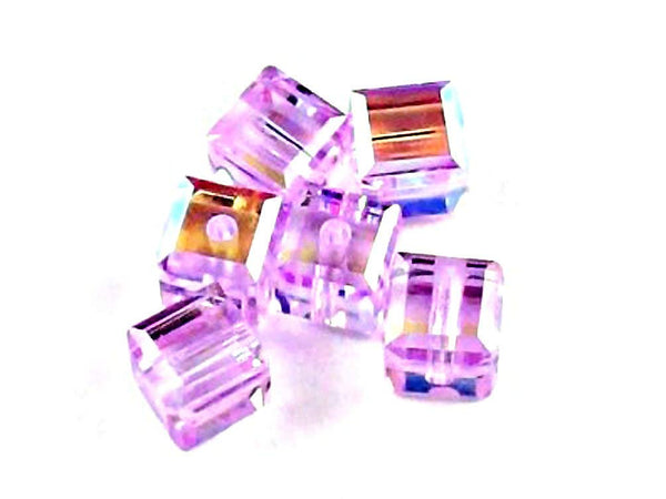 Wholesale Genuine Swarovski 5601 4mm Violet AB Cube Beads, Choose Package Size - BeadPrism