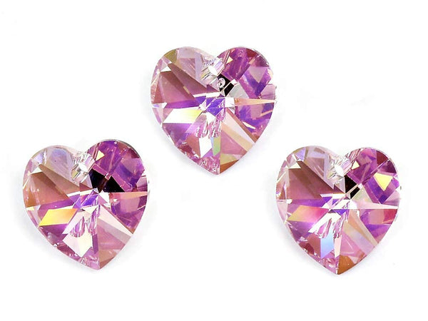 Swarovski Crystal, #6228 Heart Shape Pendant 18mm, Light Amethyst AB, Wholesale Packs - BeadPrism