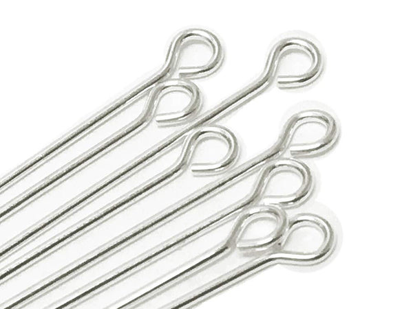 Sterling Silver .925 Eyepin, 2 Inch, 24 Gauge, Choose Package Size - BeadPrism