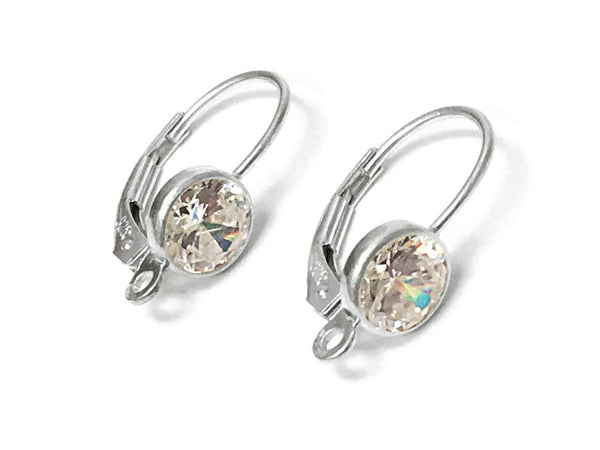 Wholesale Sterling Silver Leverback with 6mm Cubic Zirconia Bezel, Choose Package Size - BeadPrism
