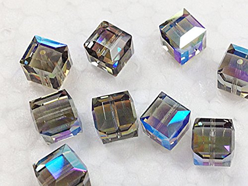 Wholesale Genuine Swarovski 5601 6mm Black Diamond AB Cube Beads, Choose Package Size - BeadPrism