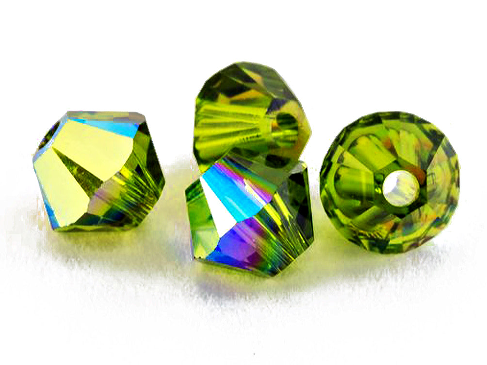 Swarovski Crystal, #5301 Bicone Beads 5mm, Olivine AB, Wholesale Packs - BeadPrism